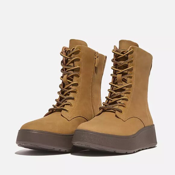 NEW FITFLOP Nubuck Leather F Mode Lace Up Flatform Ankle Boots tan for women mn - Picture 5 of 7